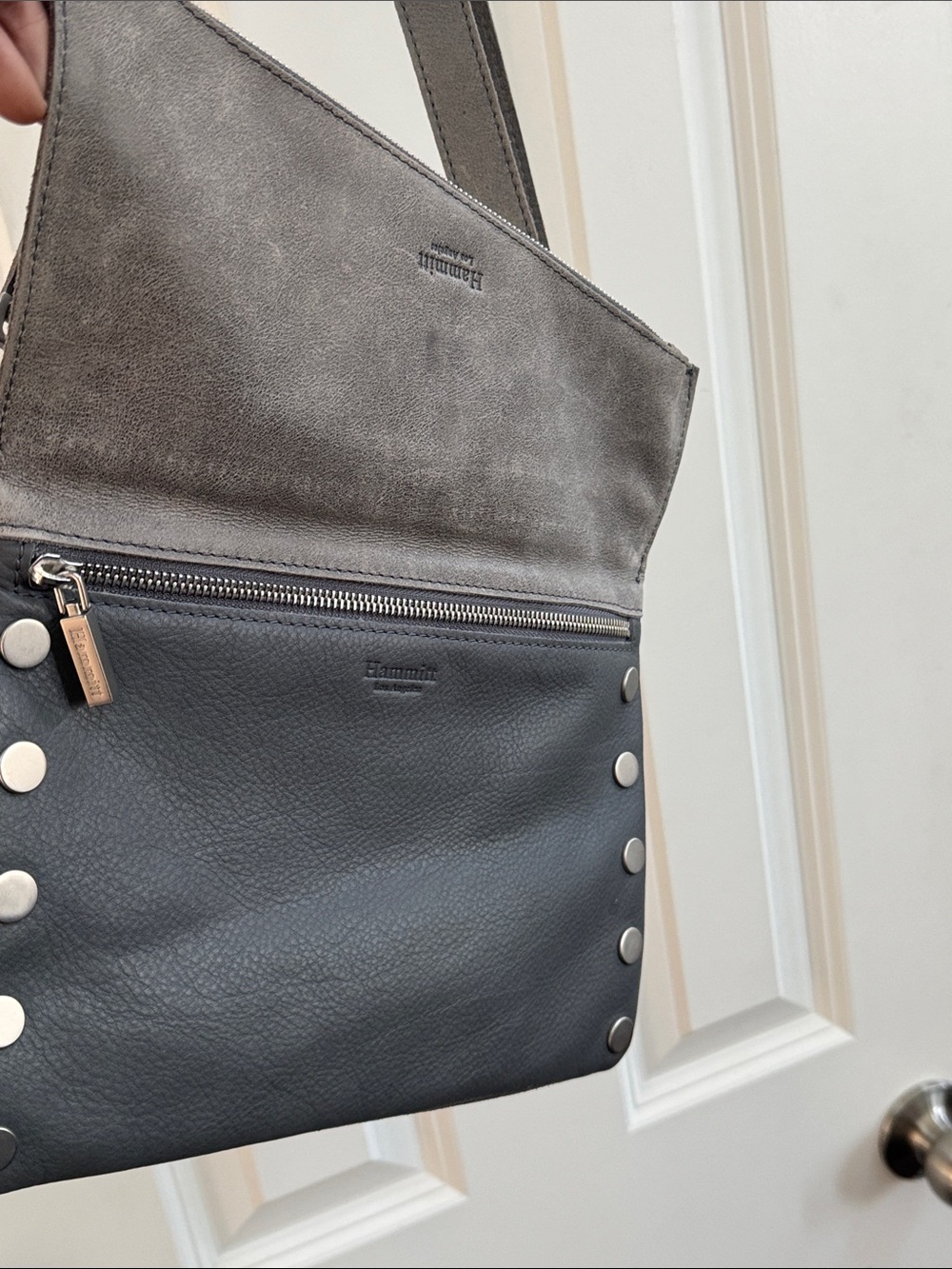 Hammitt Gray Suede Leather Diagonal Flap Crossbody, Multi Option - Picture 7 of 11